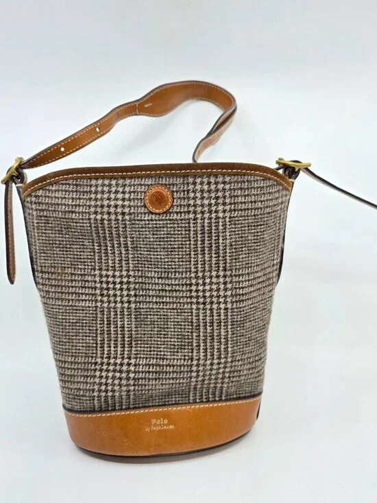 Polo Ralph Lauren Wool Glen Plaid & Suede Bucket Bag MSRP $548 - Picture 2 of 9